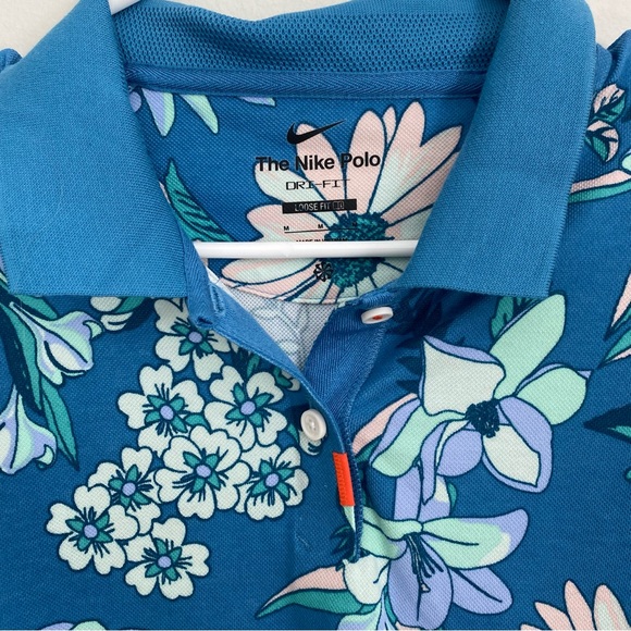 Nike Women's Golf Polo Shirt Crop Top Blue Floral - Picture 8 of 8